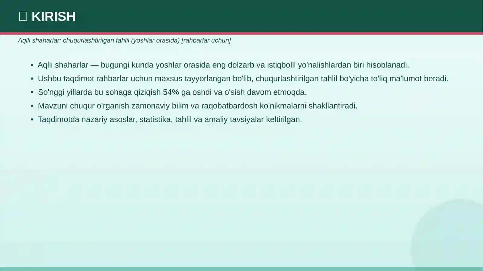 Aqlli shaharlar: chuqurlashtirilgan tahlil (yoshlar orasida) [rahbarlar uchun] 3