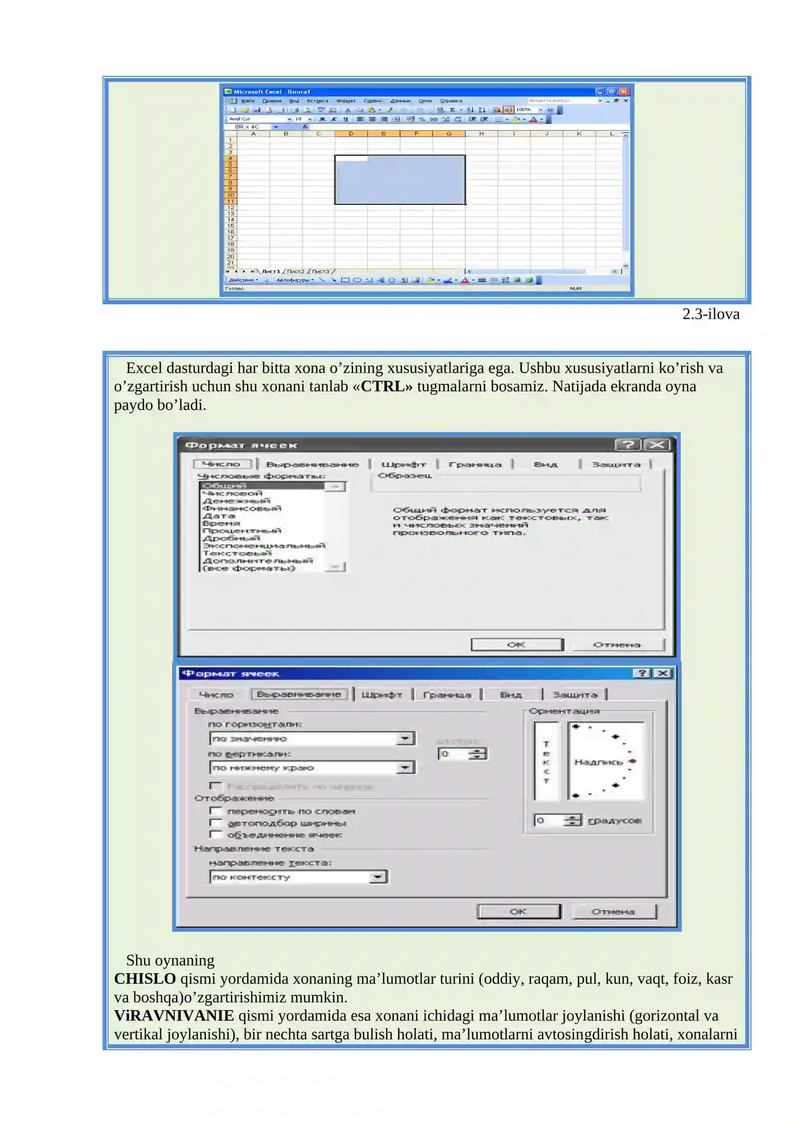 Elektron jadval muharrirlari. MS Excel dasturi 3