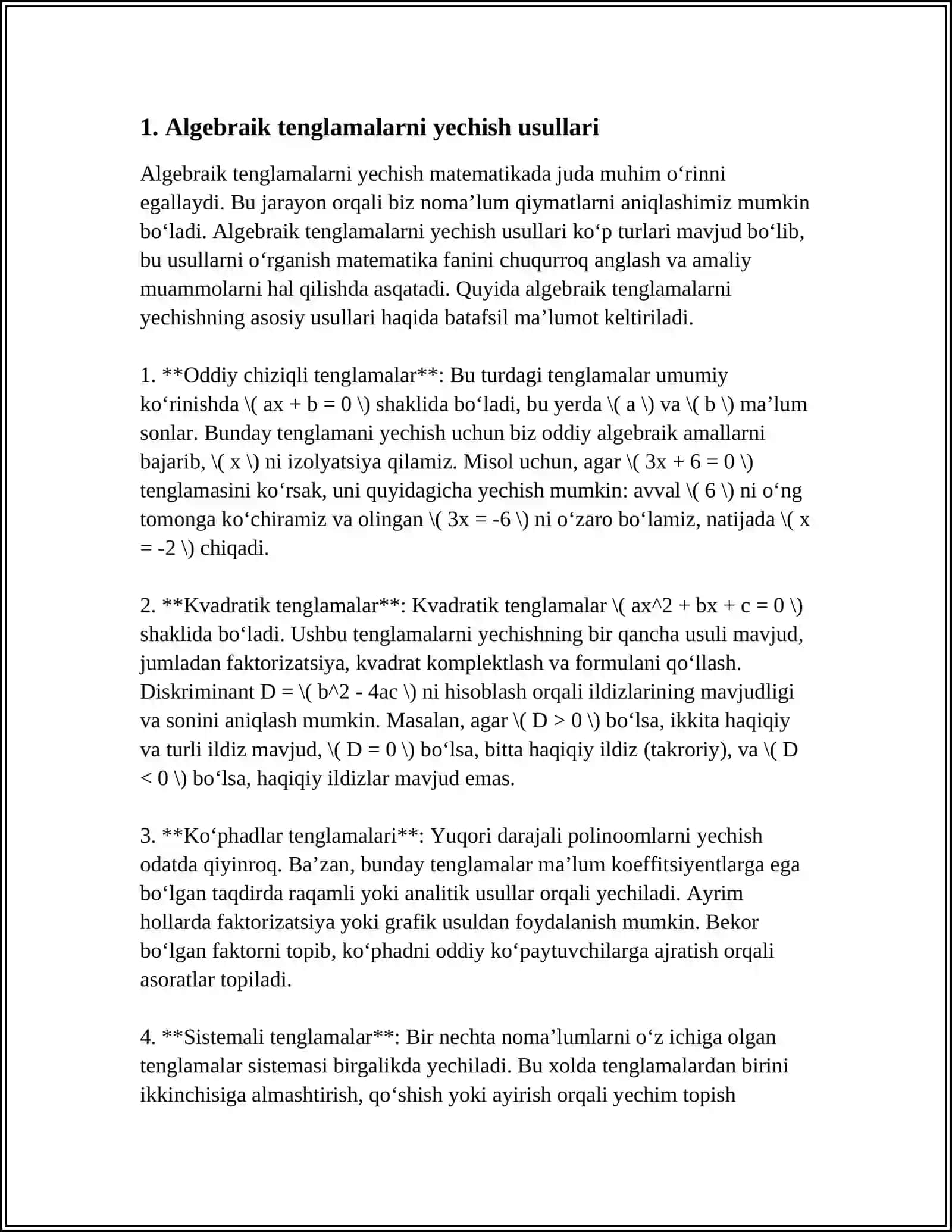 ALGEBRAIK VA TRANSTENDENT TENGLAMALARNI TAQRIBIY YECHISH USULLARINI YAQINLASHISH TEZLIGI BO‘YICHA BAHOLASH 3