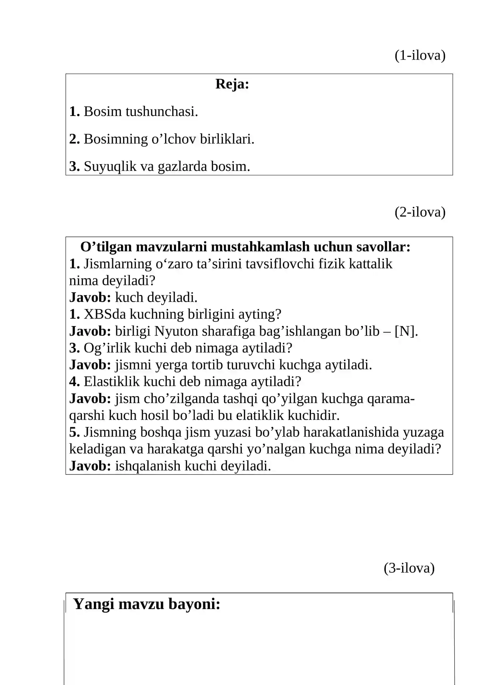 Bosim va uning birliklari mavzusida tayyor sifatli dars ishlanma. 3