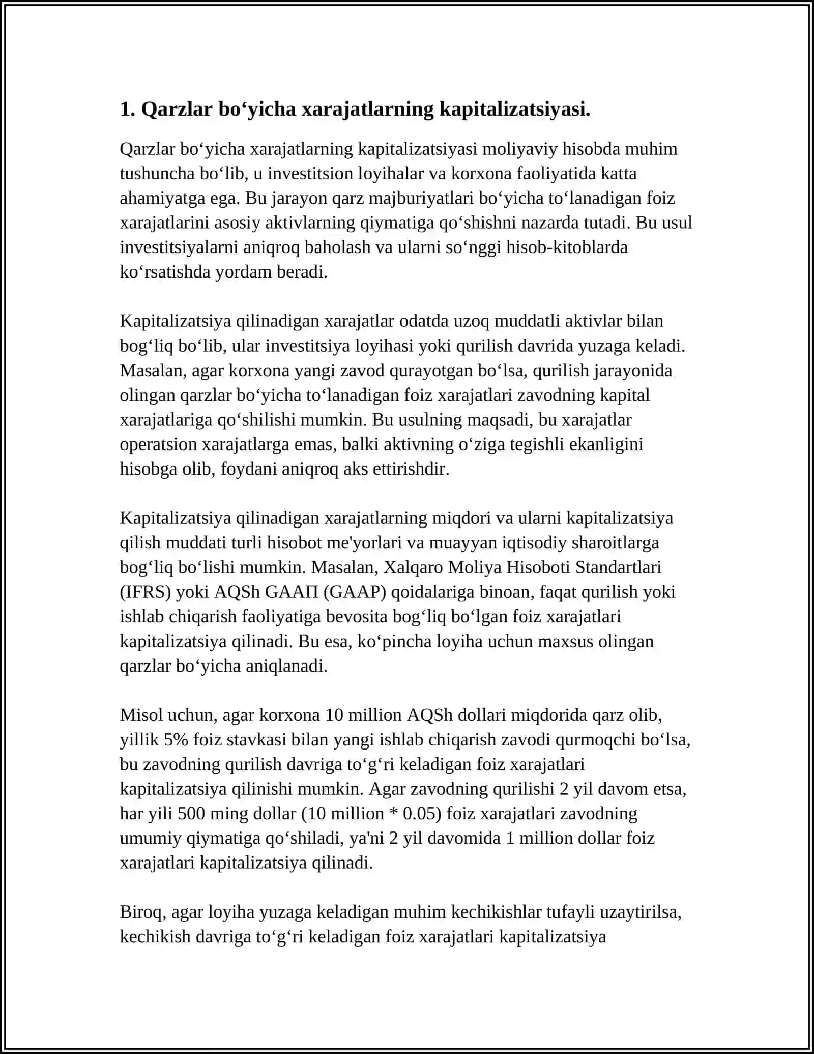 QARZLAR BÕYICHA XARAJATLARNI KAPITALIZASIYA QILISH DAVRI: KAPITALIZASIYANING BOSHLANISHI, TÕXTALISHI, TUGATILISHI 3