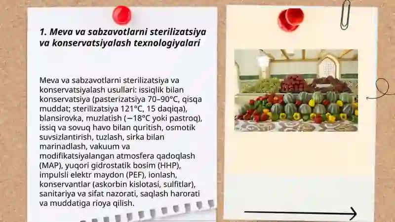Meva va sabzavotlarni sterilizatsiya va konservatsiyalash texnologiyalari 3