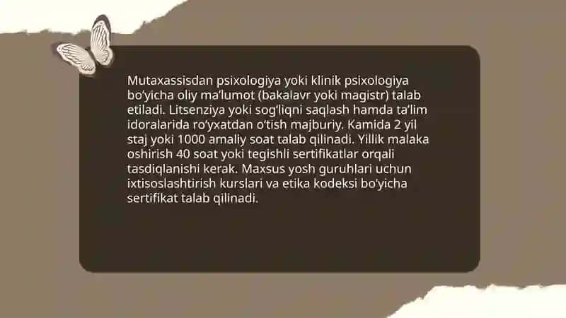 Psixologik konsultatsiyalar uchun malaka va litsenziya talablari 3