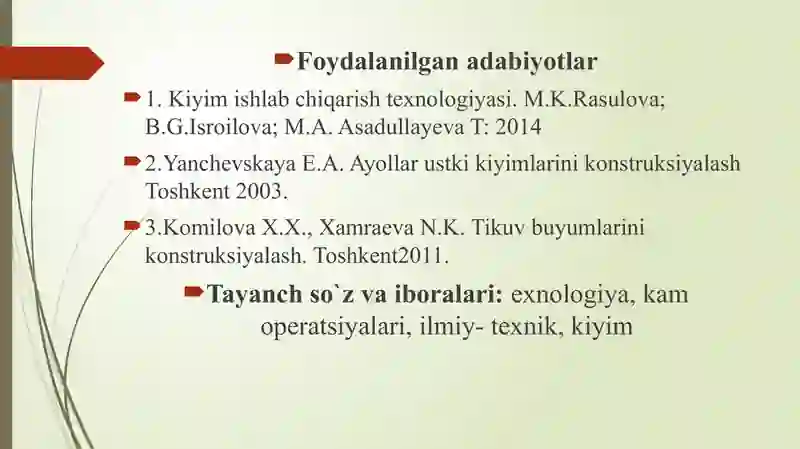 Tikuvbuyumlaritexnologiyasi fanidan Ma`ruza mashg`ulotlari 3