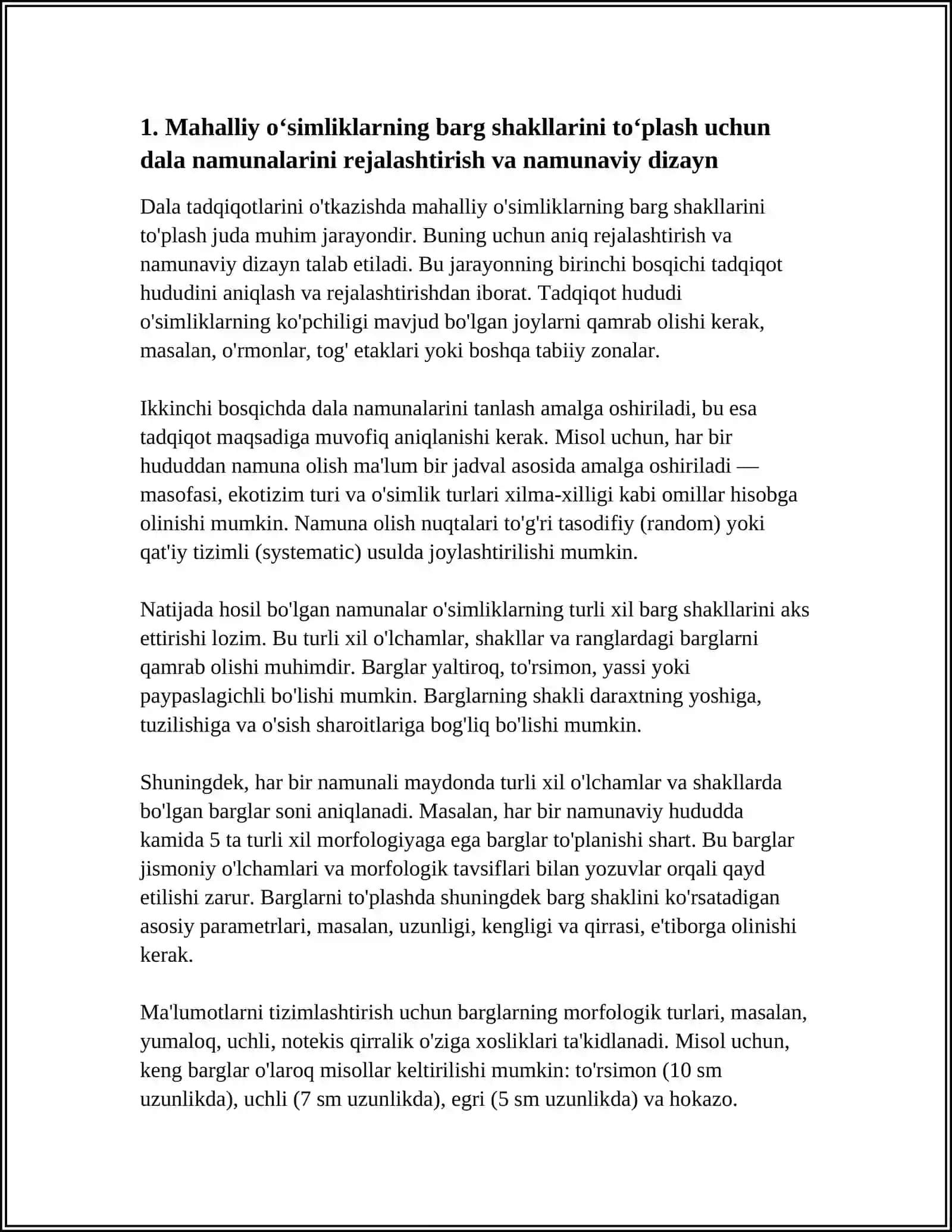 MAHALLIY OʻSIMLIKLARNING BARG SHAKLLARINI YIGʻISH VA MORFOLOGIK ATLAS YARATISH 3