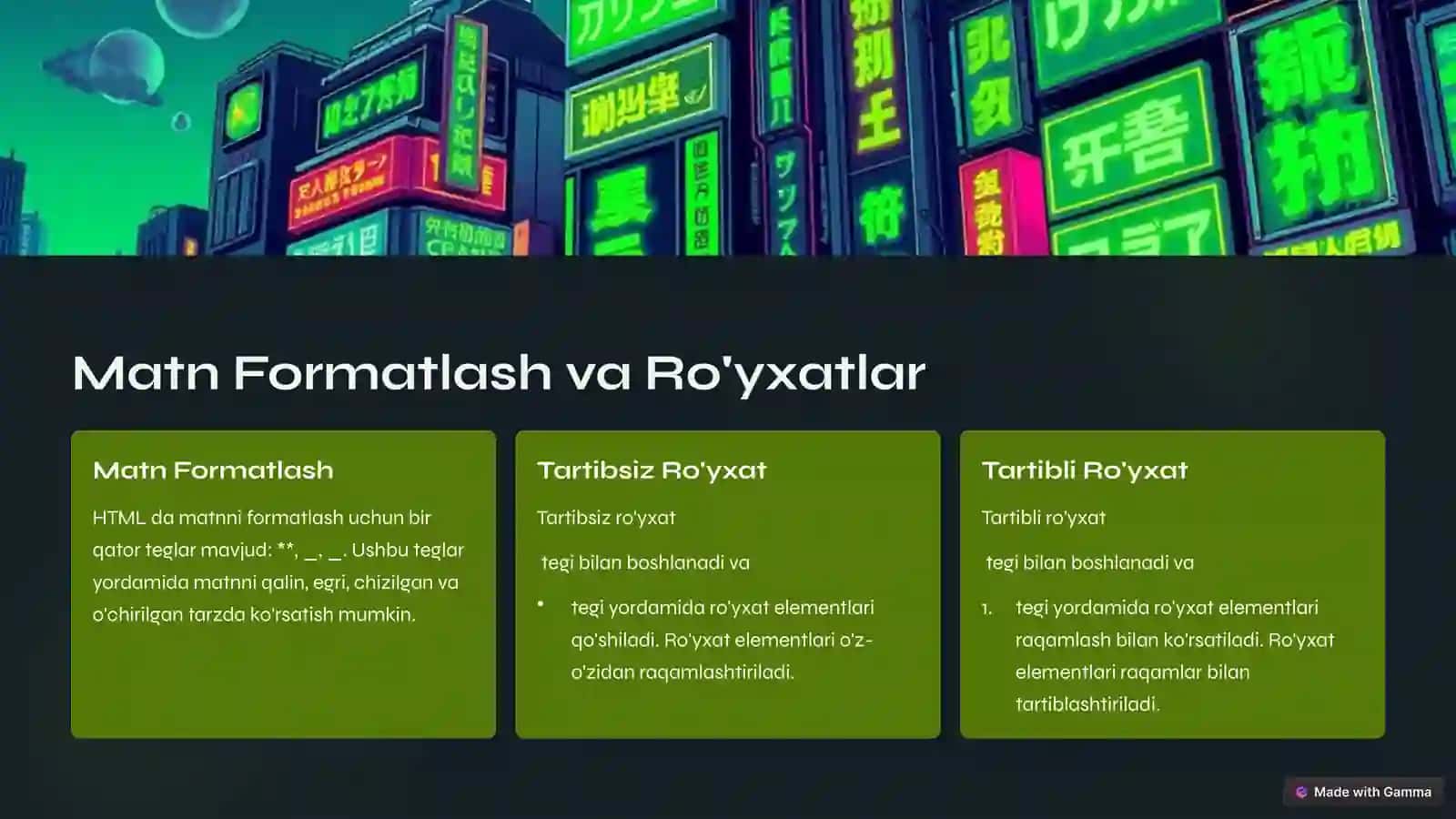 HTML Formati va Kengaytirilgan Tushunchalari 3