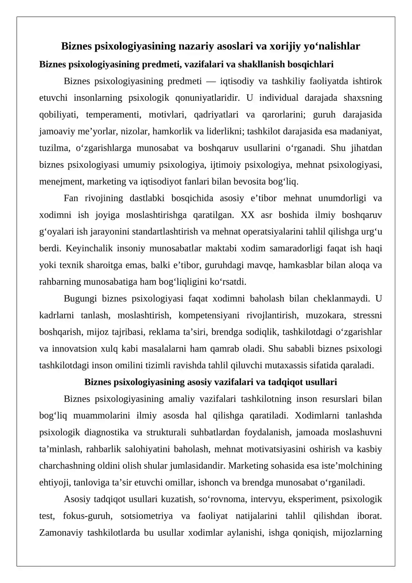 Biznes psixologiyasida mahalliy va xorijiy yo‘nalishlar 3