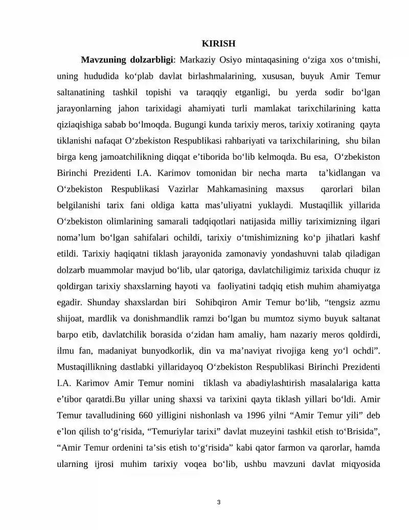TEMURIYLAR DAVLATINING TASHKIL TOPISHI 3