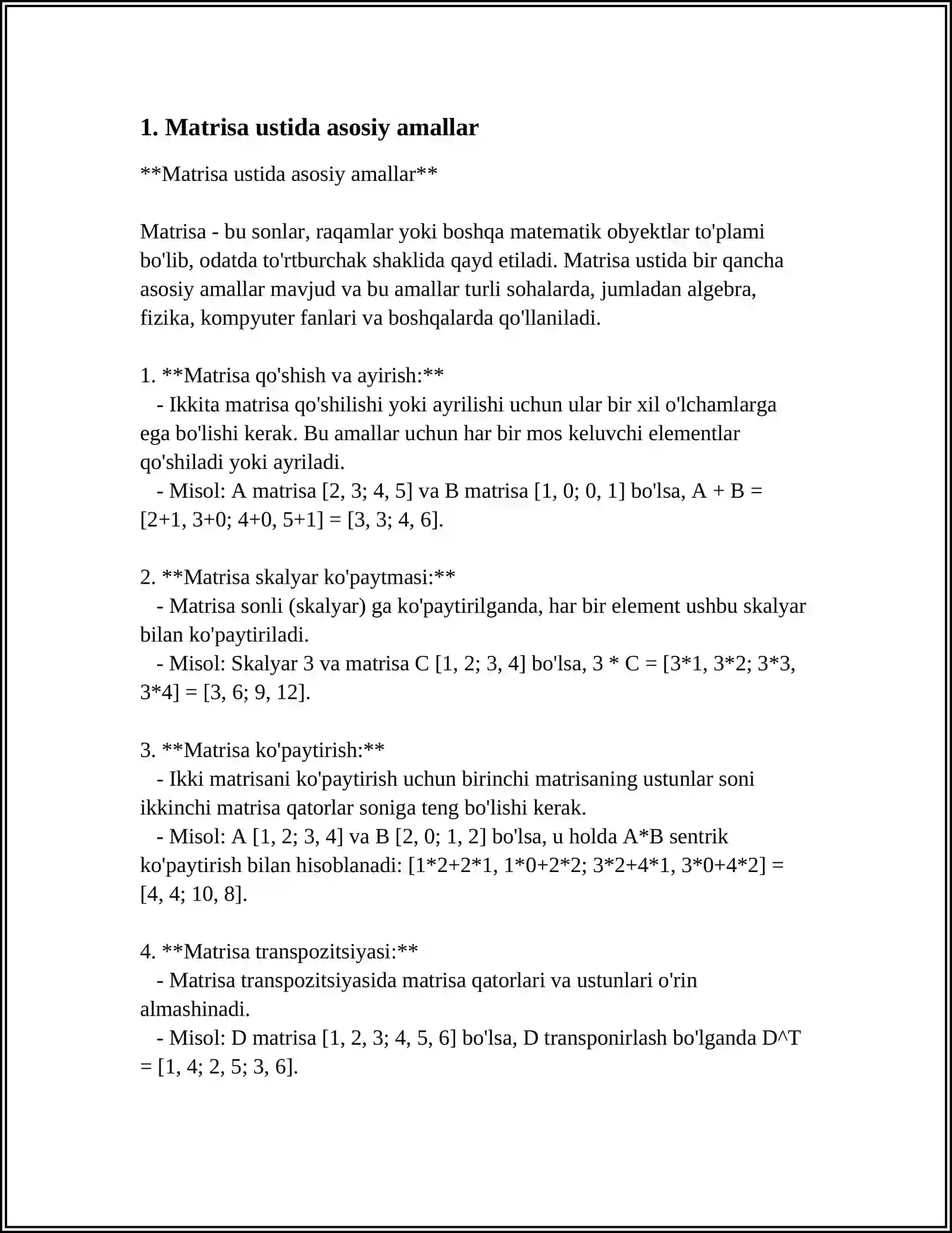 MATRITSA USTIDA AMALLAR 3
