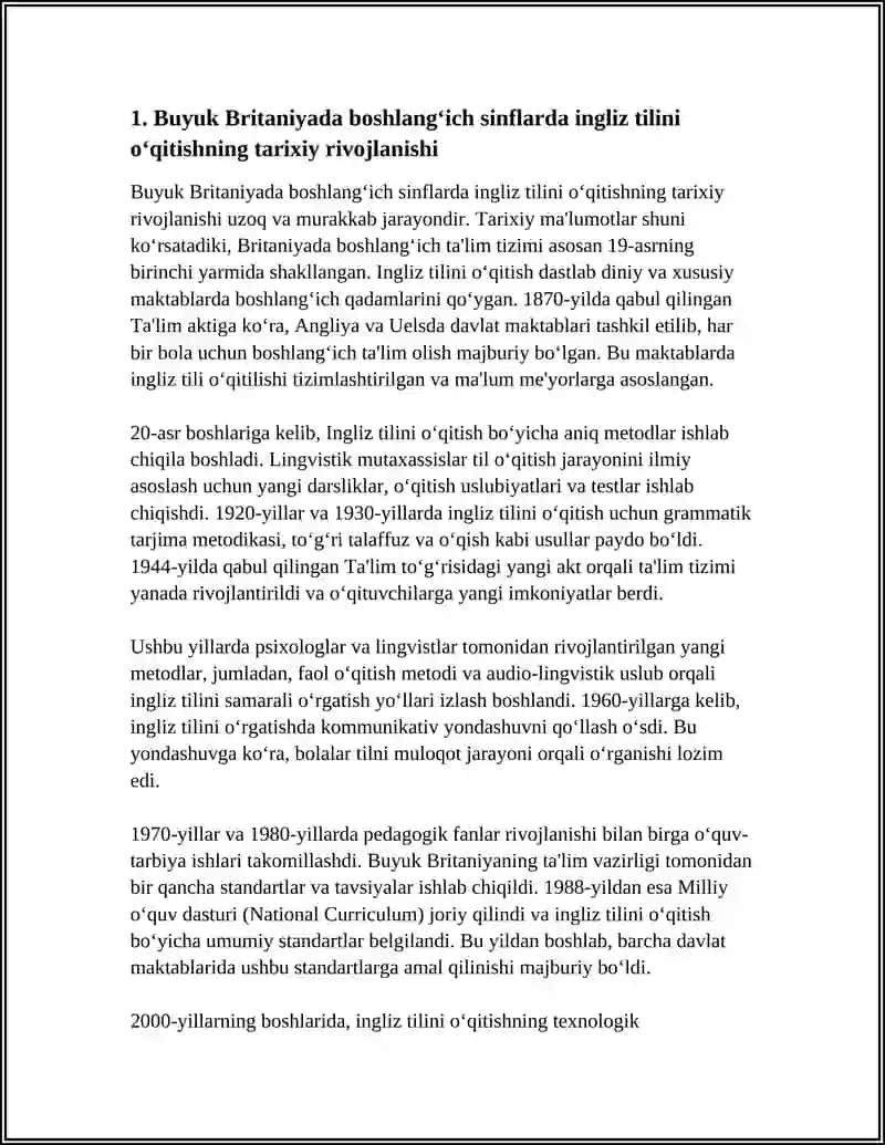 BUYUK BRITANIYA MAMLAKTINING BOSHLANGʻICH SINF O‘QUVCHILARGA INGLIZ TILINI OʻRGATISH TENDENSIYASI METODIKASINI OʻRGANISH 3