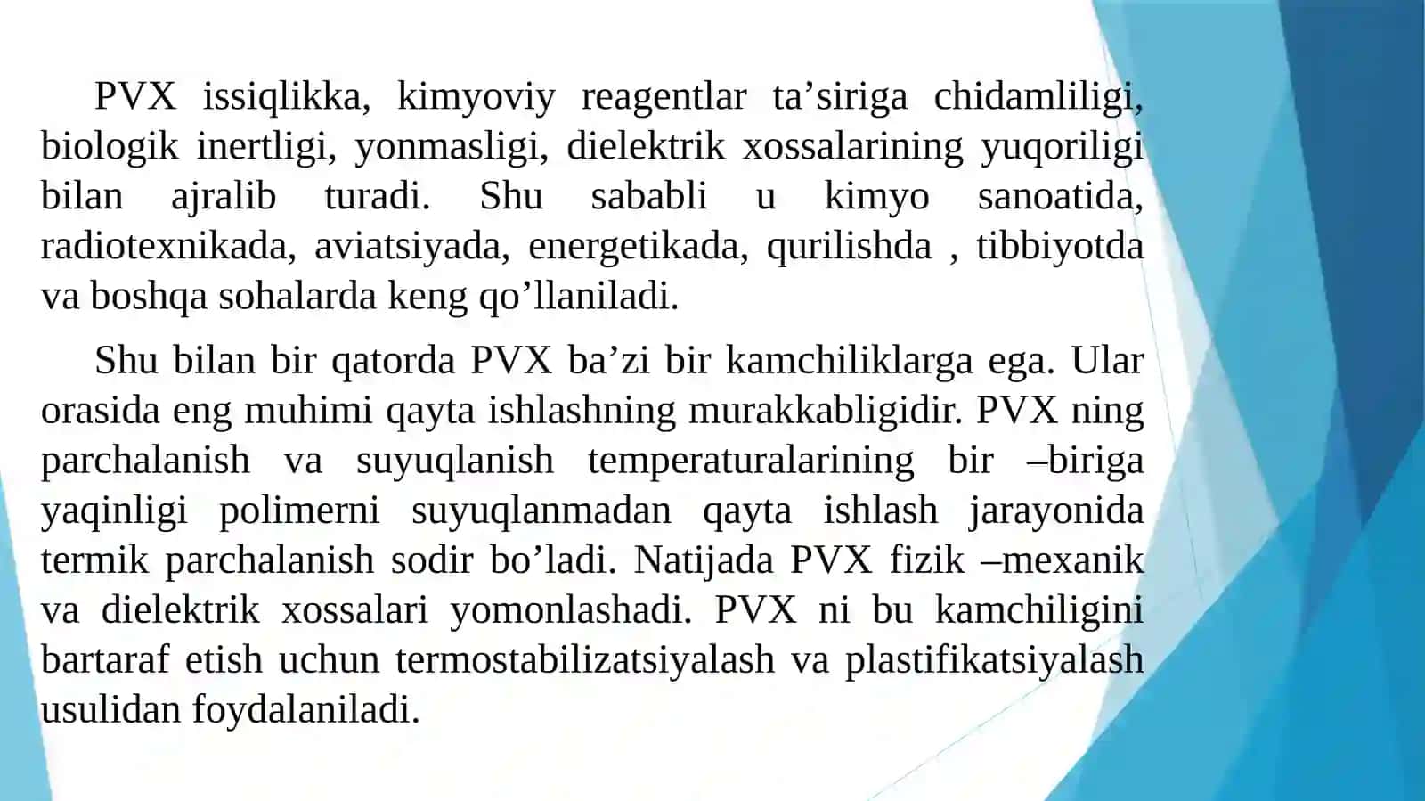 Polivinilxloridni sıvanchıinişlanishi bilan plastifikatsiya 3