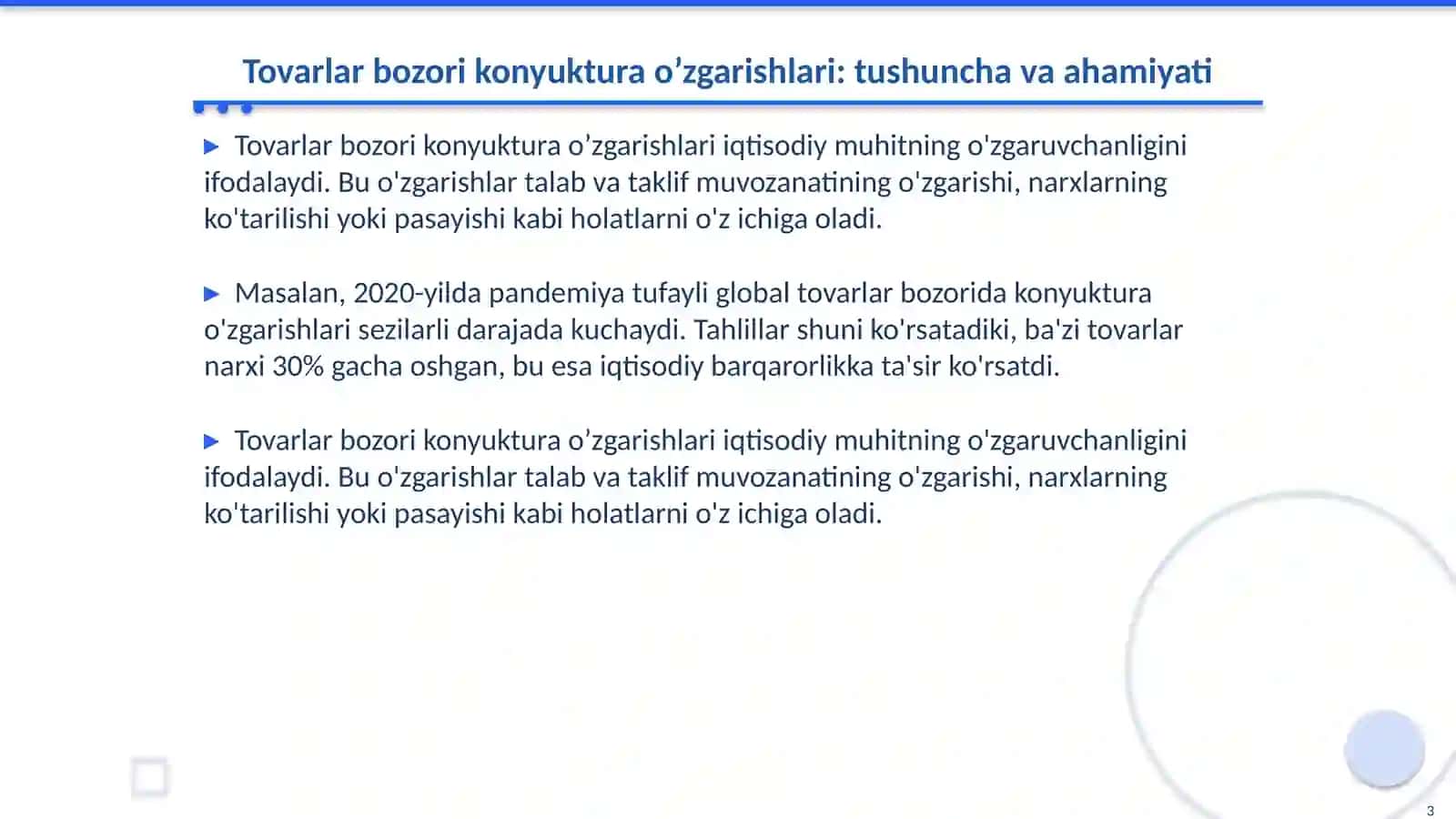 Tovarlar bozori konyuktura o’zgarishlari va asosiy ko’rsatkichlarni prognozlash 3