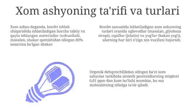 Konfet sanoatida biotexnologik jarayonlarda xom ashyoning roli 3