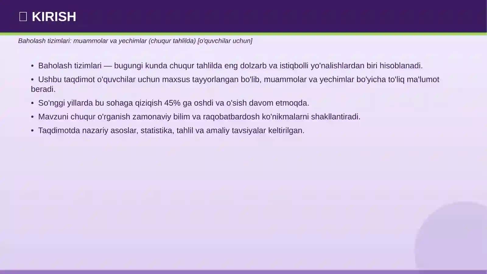 BAHOLASH TIZIMLARI 2