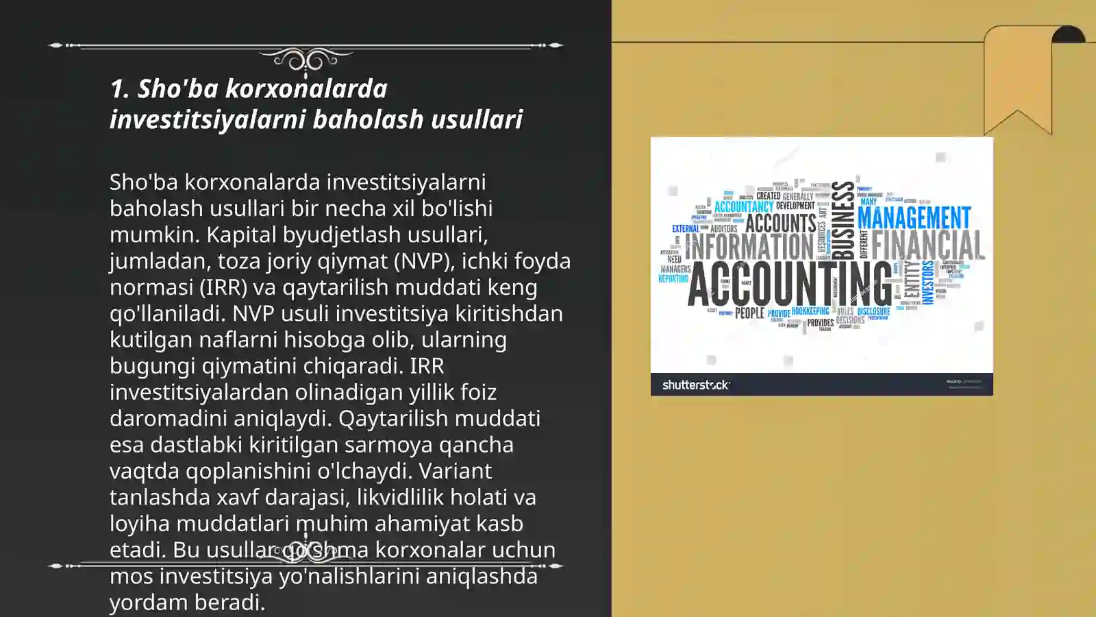 Sho'ba korxonalarda investitsiyalarni baholash usullari 3