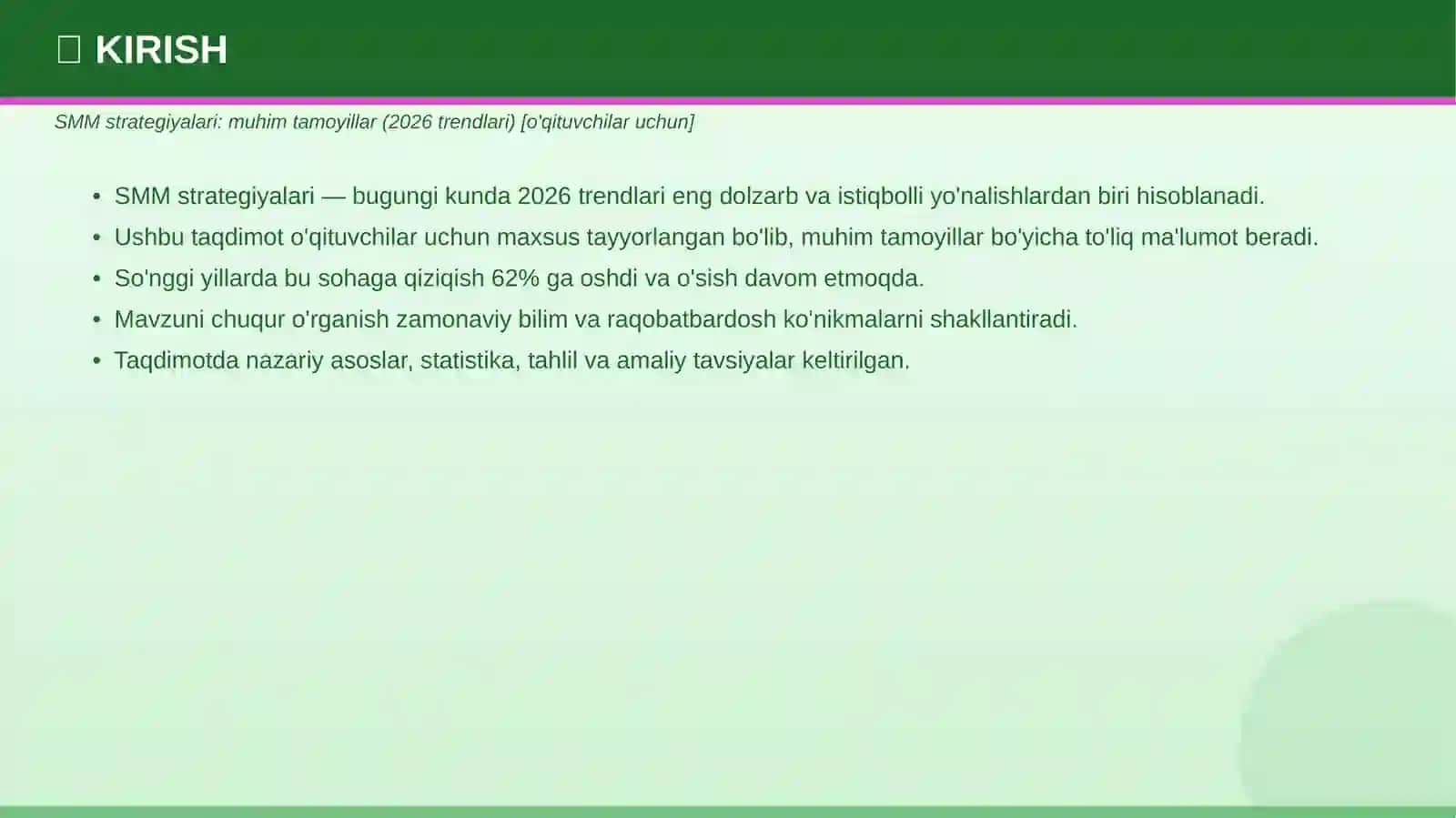 SMM strategiyalari: Muhim tamoyillar (2026 trendlari) [O'qituvchilar uchun] 3