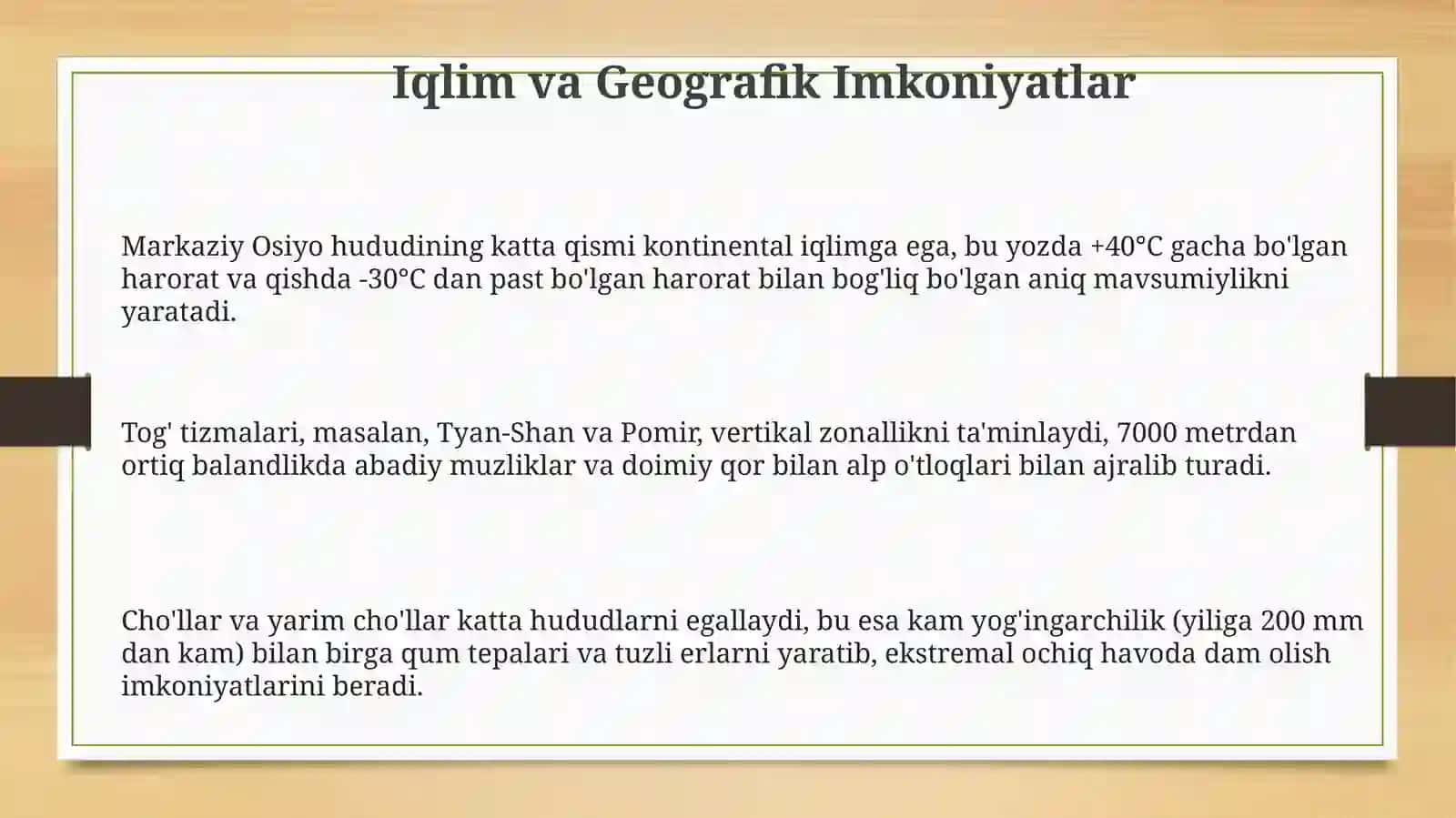 Oʻrta Osiyo iqlimida rekreatsion maqsadlarda foydalanish 3