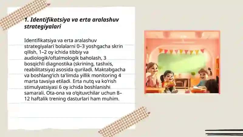 Sensor (eshitish yoki ko'rishda) kamchiliklarga ega bo'lgan bolalar uchun inklyuziv ta'lim strategiyalari 3