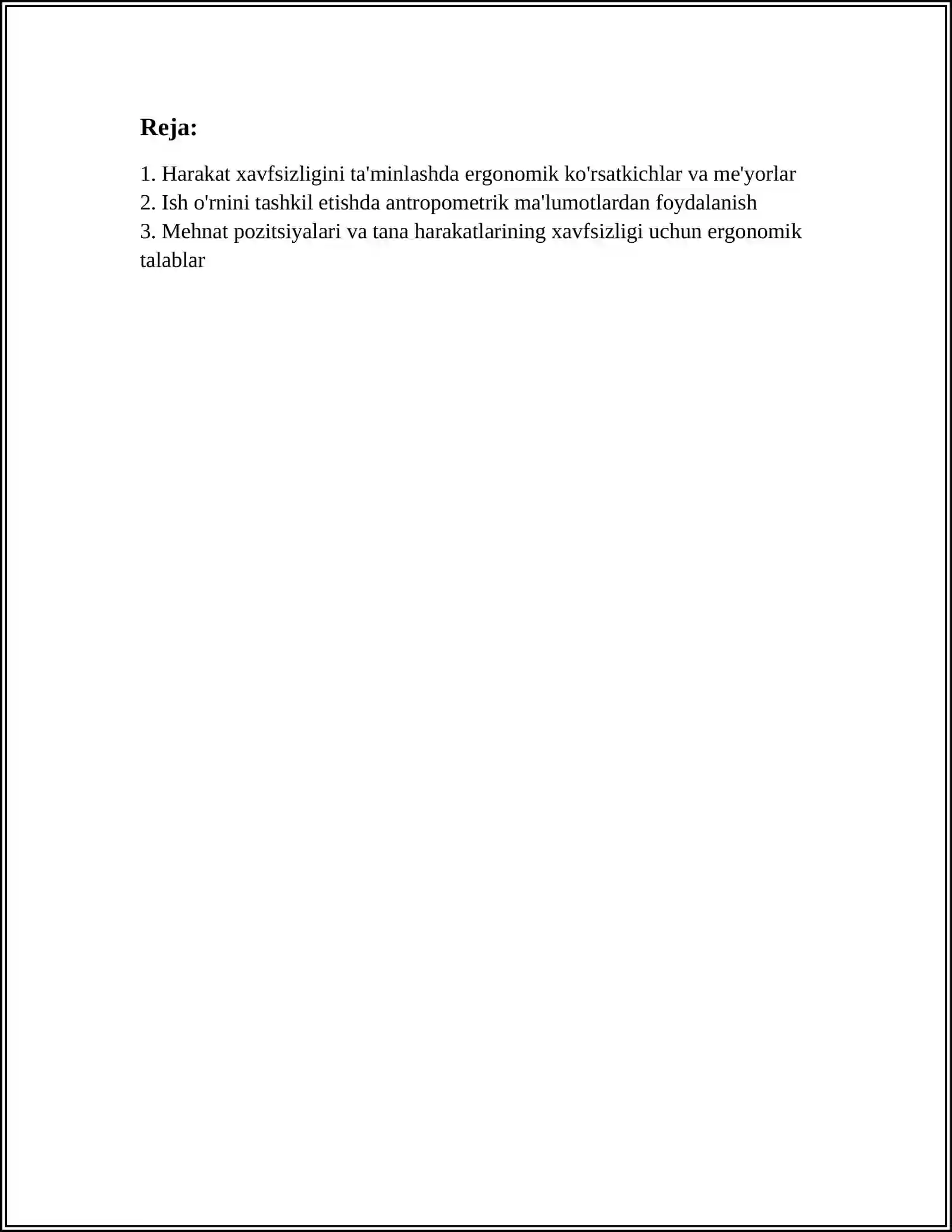 HARAKAT XAVFSIZLIGINI TA’MINLASHNING ERGONOMIK KO‘RSATKICHLARINI O‘RGANISH 3