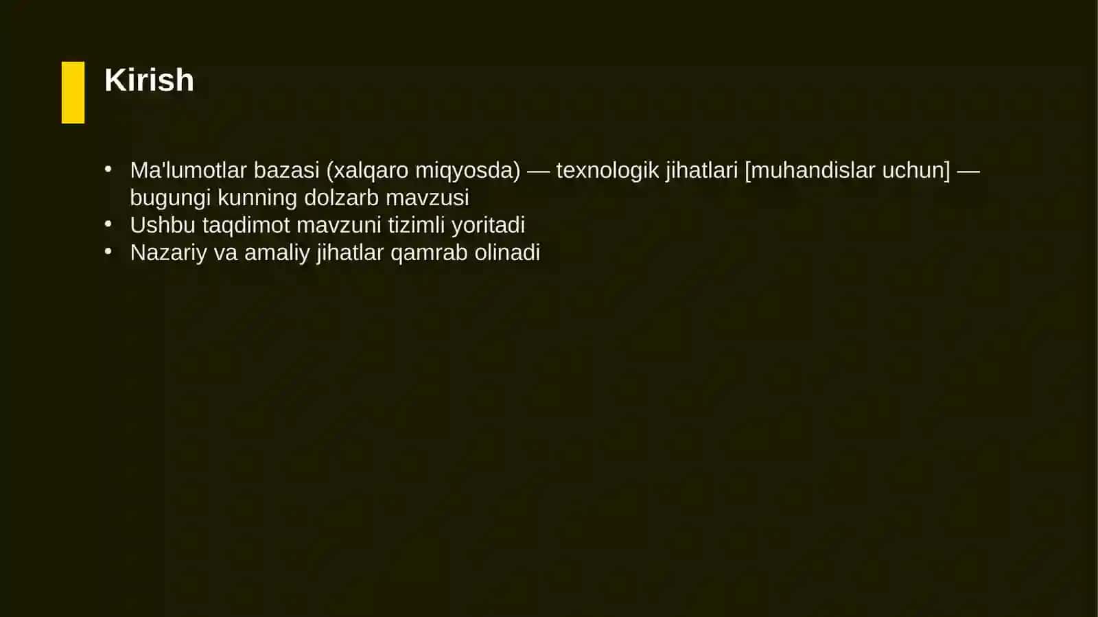 Ma'lumotlar bazasi (xalqaro miqyosda) — texnologik jihatlari [muhandislar uchun] 3