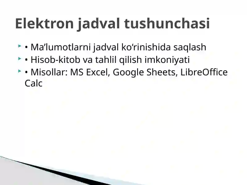 Elektron jadvalni formatlash 3