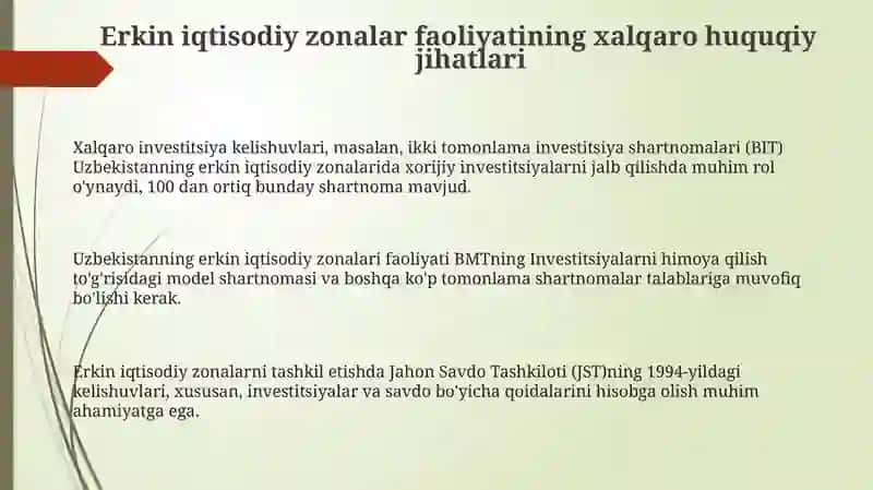 Oʻzbekiston Respublikasida Erkin Iqtisodiy Zonalarni Tashkil etishning Tashkiliy asoslari 3
