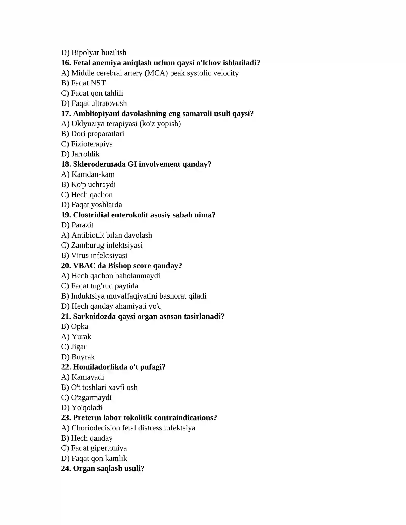 Klinik ordinatorlar uchun test 3