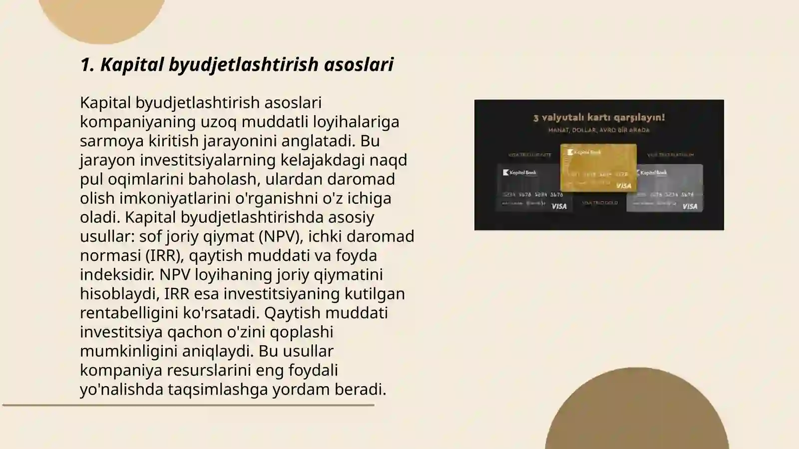 Kapital byudjetlashtirish usullari 3