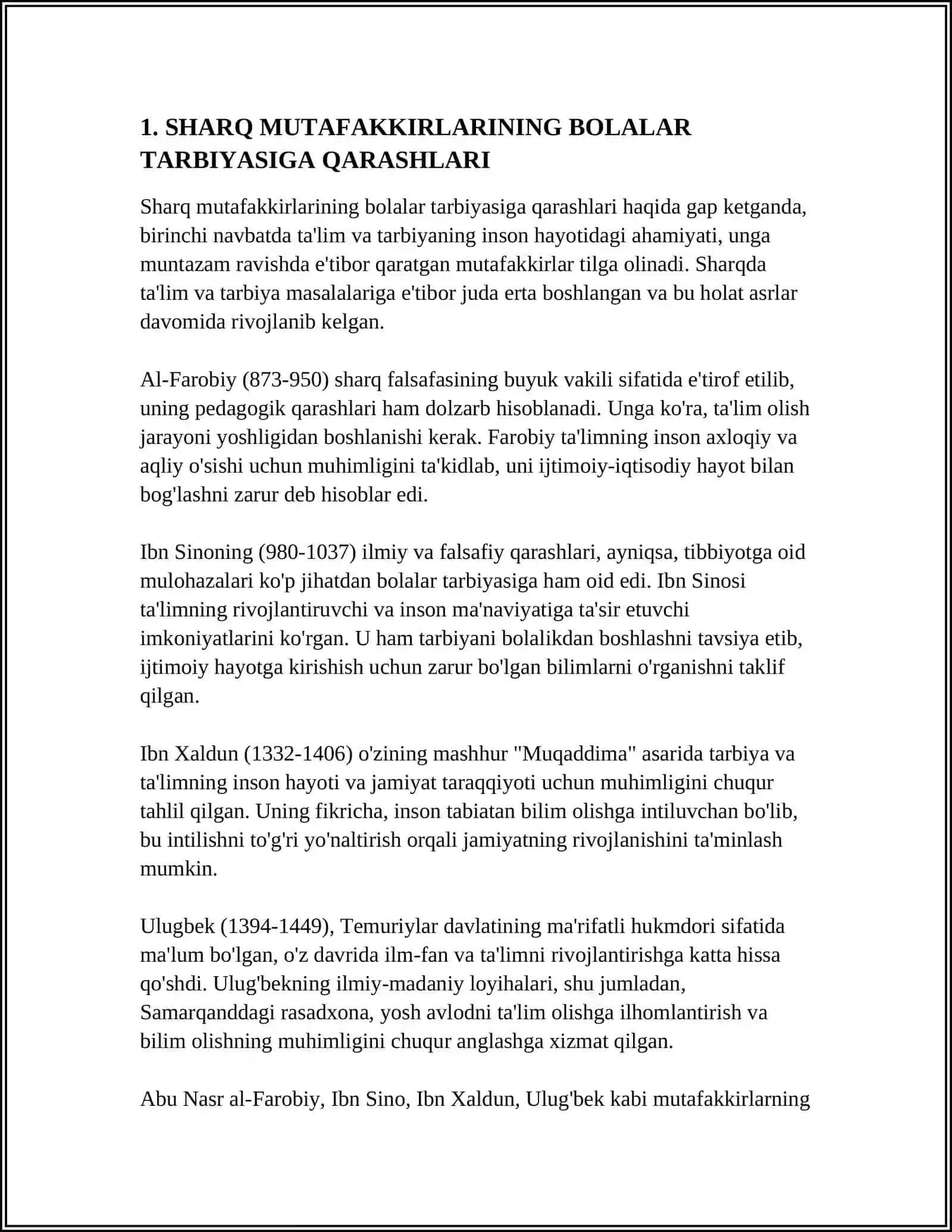 SHARQ MUTAFAKKIRLARI VA PEDAGOG OLIMLARNING BOLA TARBIYASI TOʻGʻRISIDAGI QARASHLARI 3