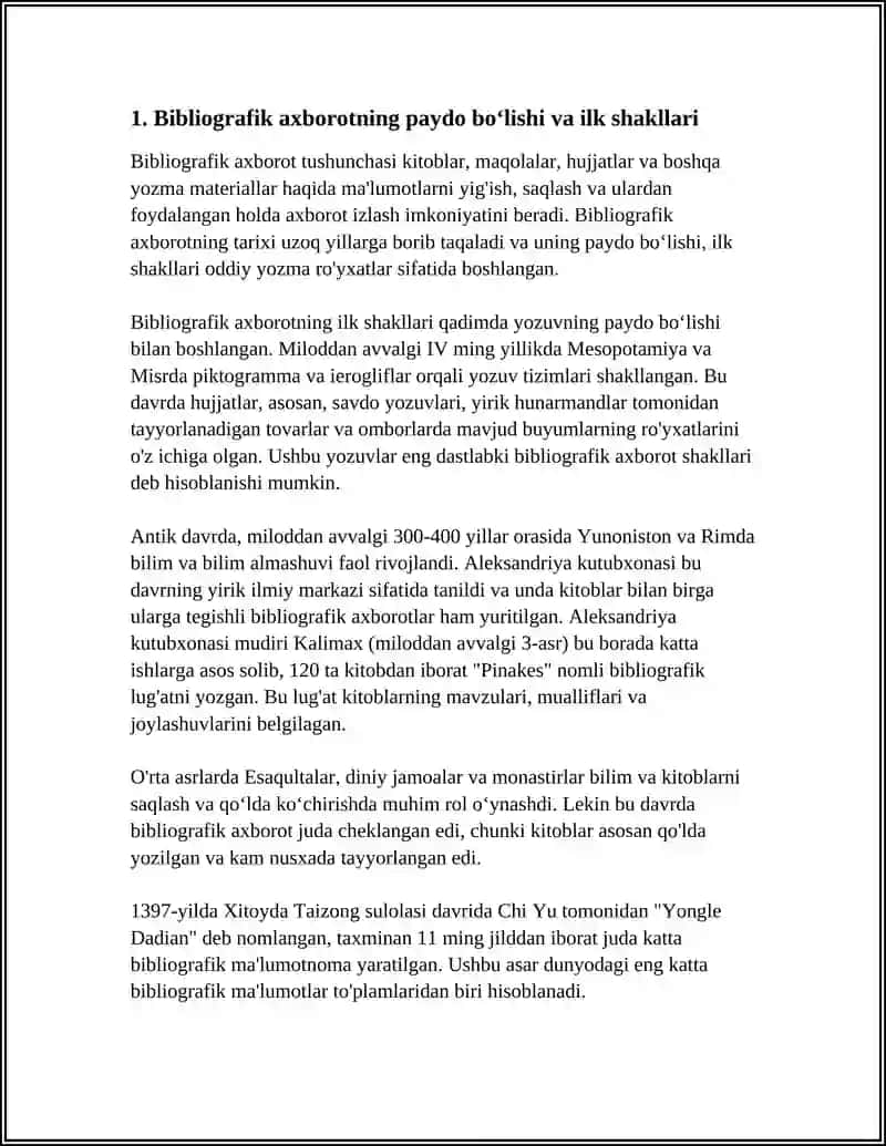 BIBLIOGRAFIK AXBOROTNING PAYDO BOʻLISHI VA RIVOJLANISHNING ASOSIY YOʻNALISHLARI 3