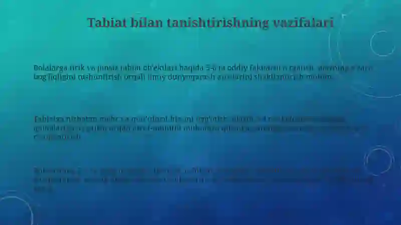 Maktabgacha yoshdagi bolalarni tabiat bilan tanishtirish vazifalari va metodlari 3
