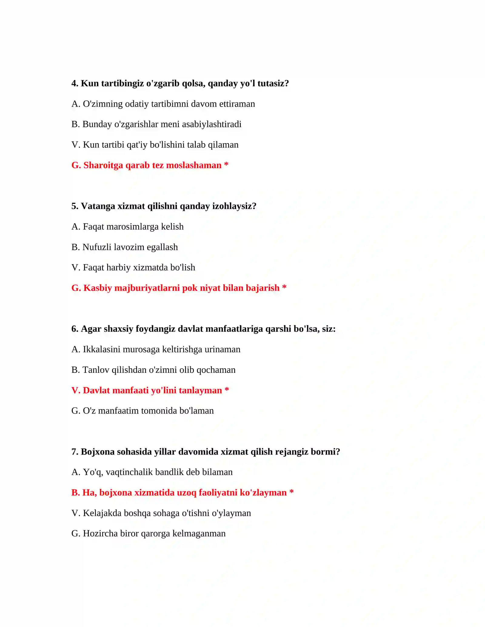 Bojxona nomzodlari test savollari 3