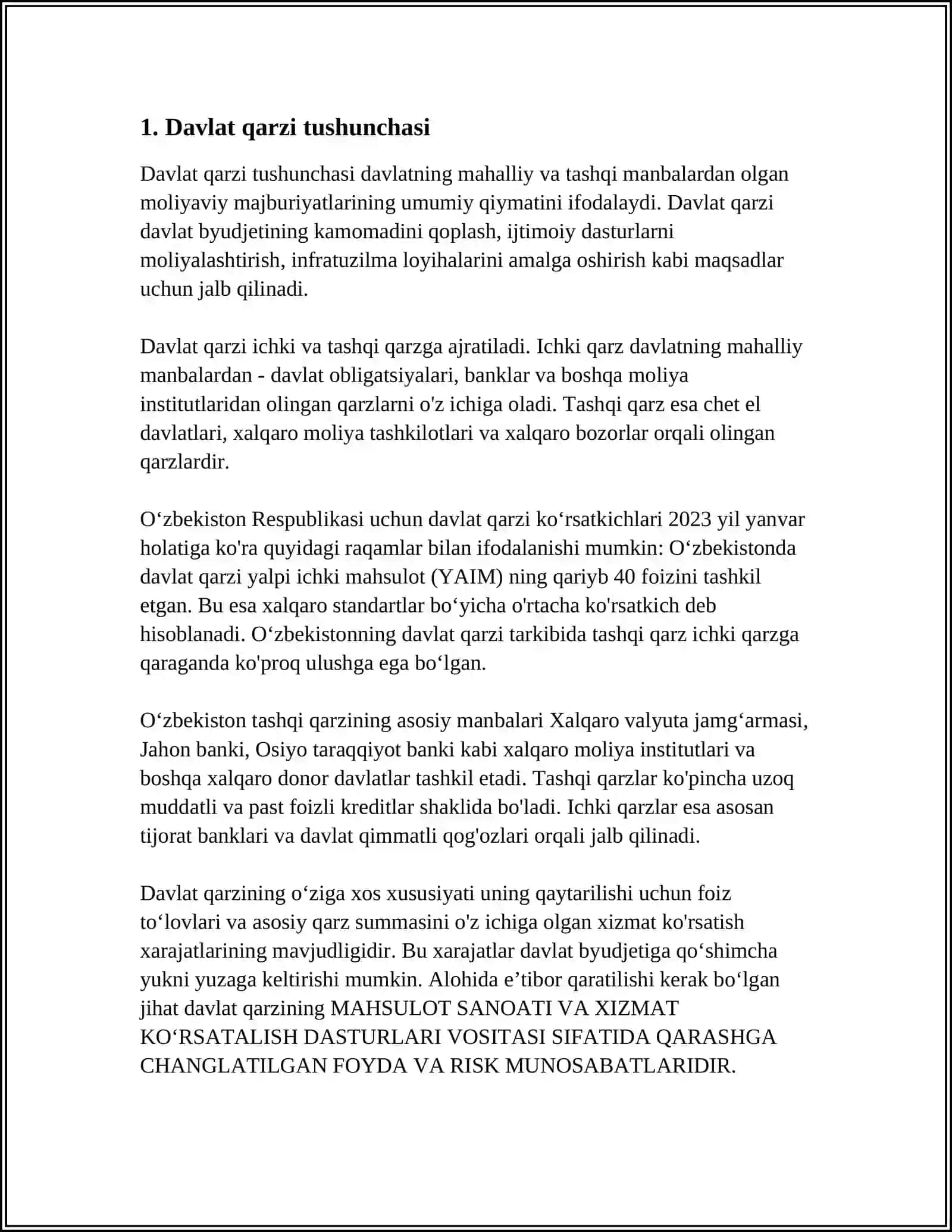 DAVLAT QARZI, QARZ MANBALARI VA QARZ OLISH SABABLARI 3