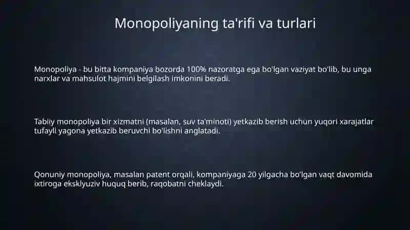 Monopoliyaning afzalliklari va kamchiliklari 3