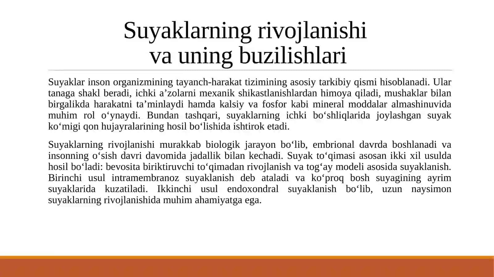 Suyaklarni rivojlanishini buzilishlari. Sinishlar. Osteonekroz kasalligini o‘ziga xosiliklarini tahlil qilish. 3