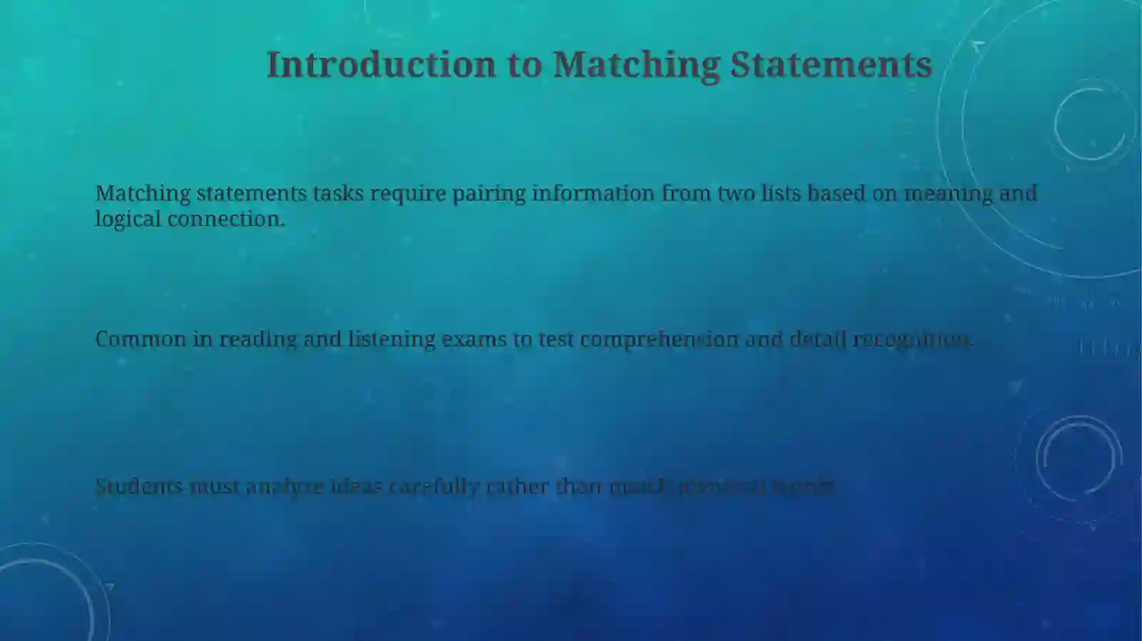 Matching Statements 3
