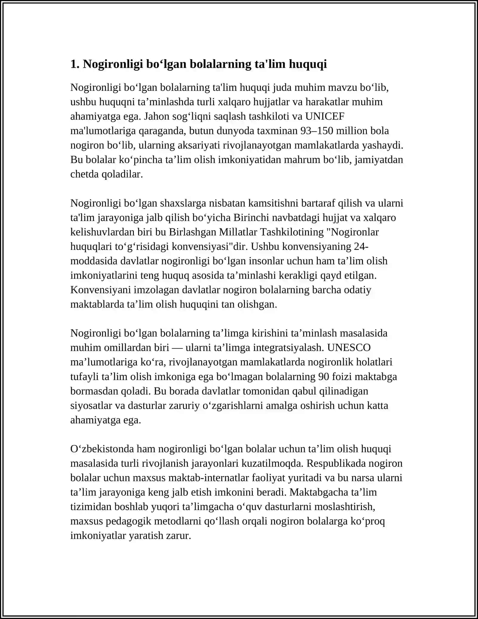 NOGIRONLIGI BOLGAN BOLALARNI UZLUKSIZ TALIMGA JALB QILISHNING HUQUQIY ASOSLARI 3