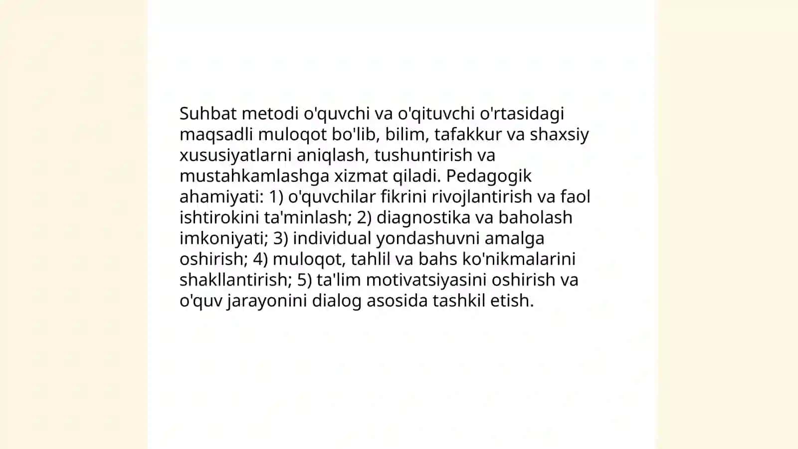 Suhbat metodi: turlari va unga qo'yiladigan talablar 3