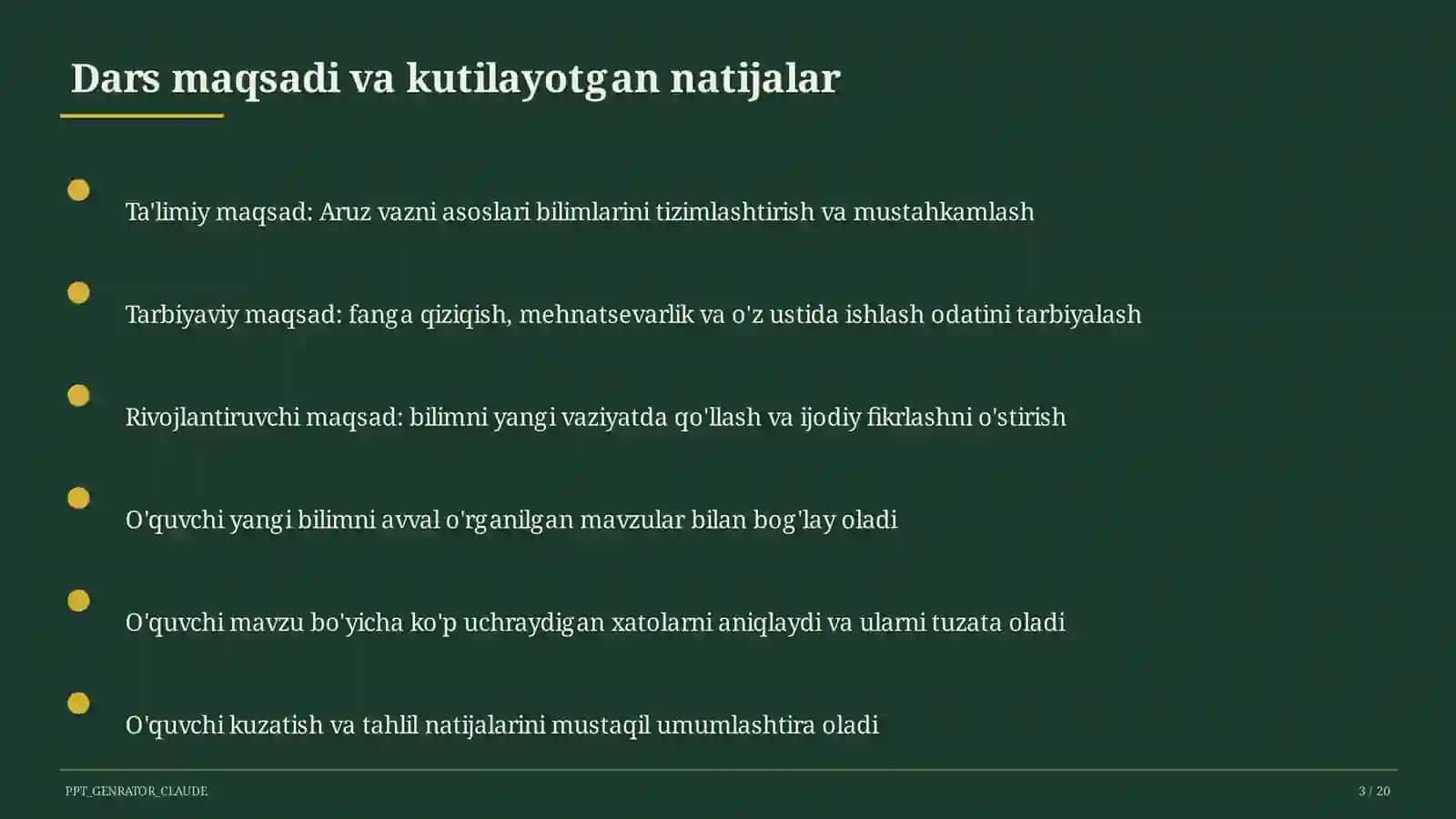 Aruz vazni asoslari (9-sinf) 3