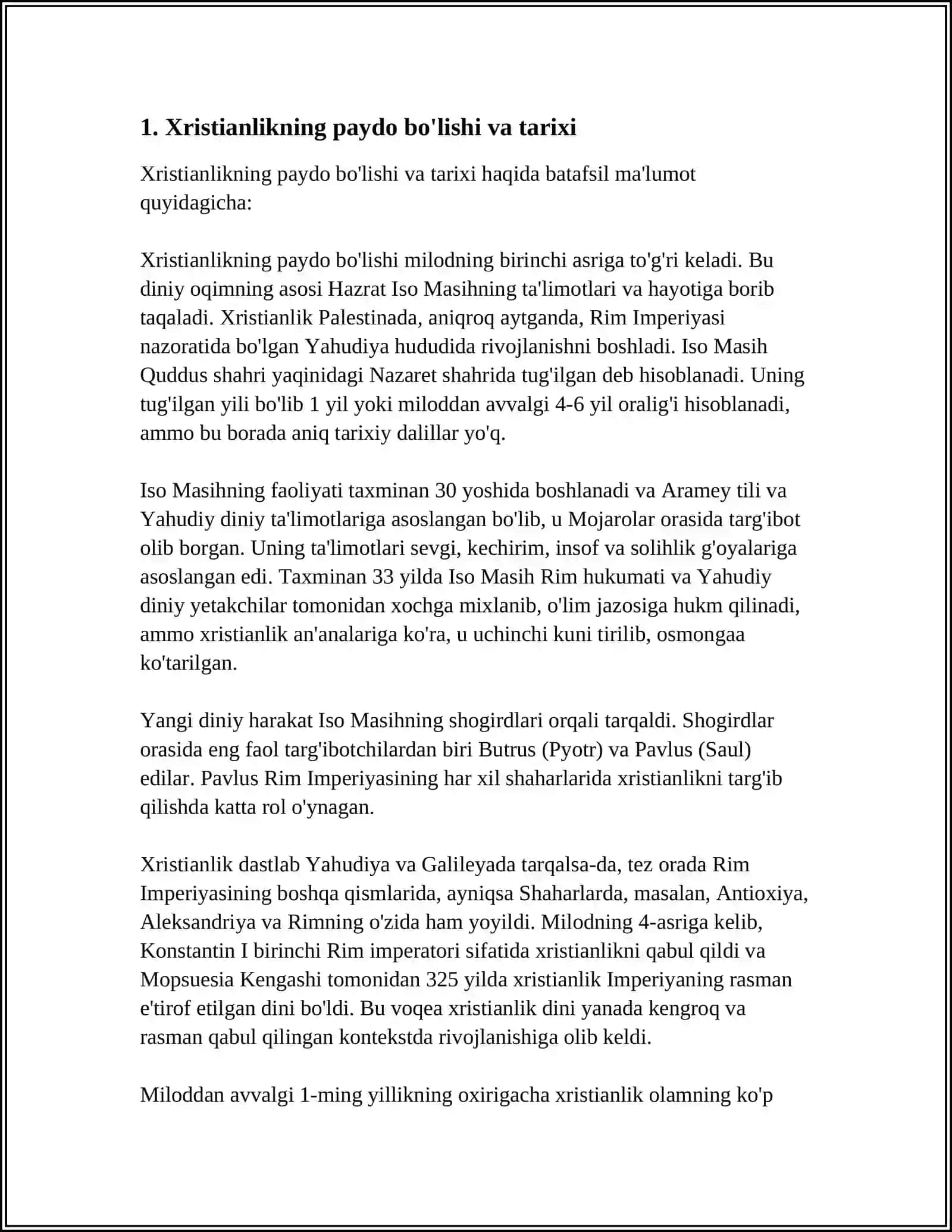 XRISTIANLIKNI PAYDO BULISHI, AQIDALARI ASOSIY YUNALISHLARI, TA'LIMOTLARI VA MANBALARI 3