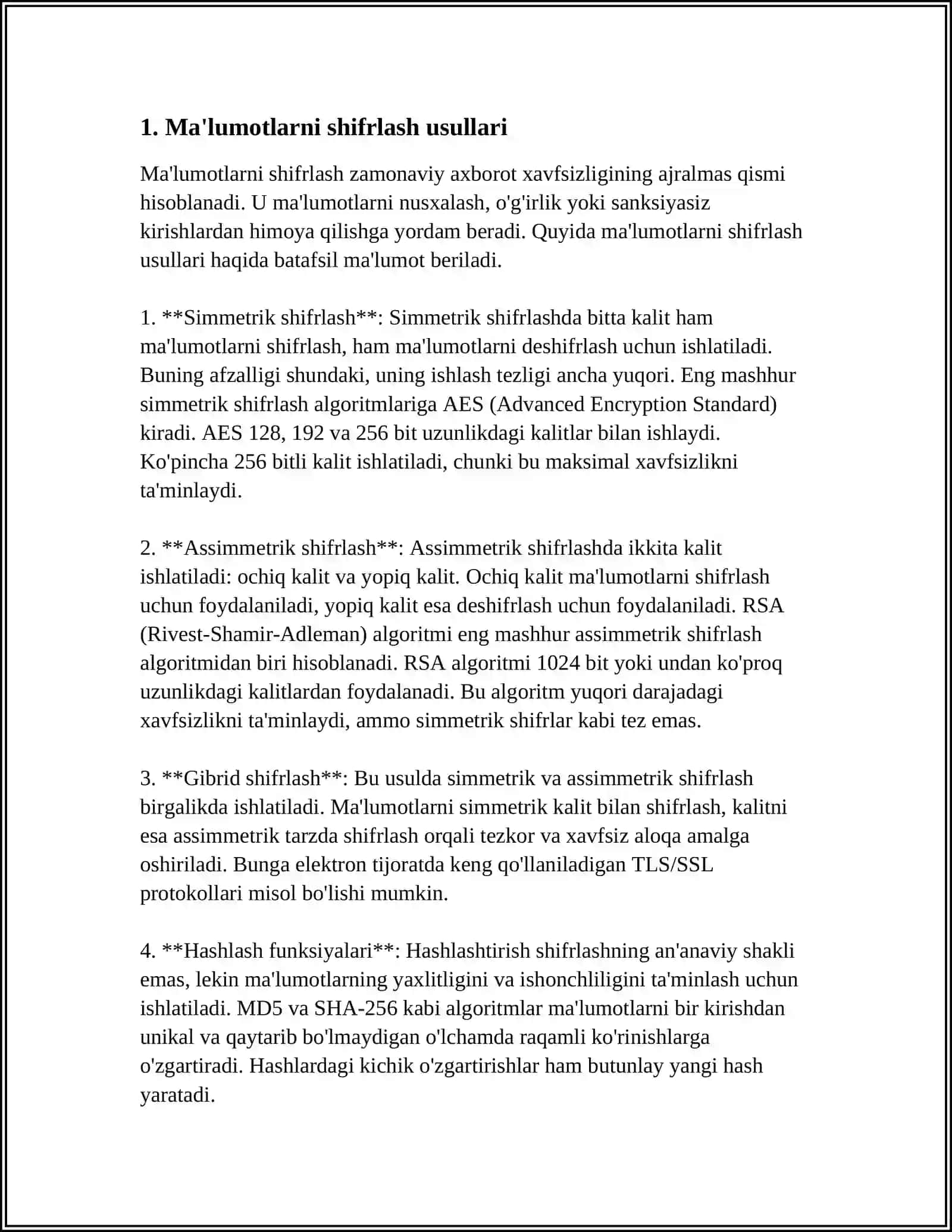 MA'LUMOTLARNI HIMOYA QILISH:XAVFSIZLIK VA SHIFRLASH USULLARI 3