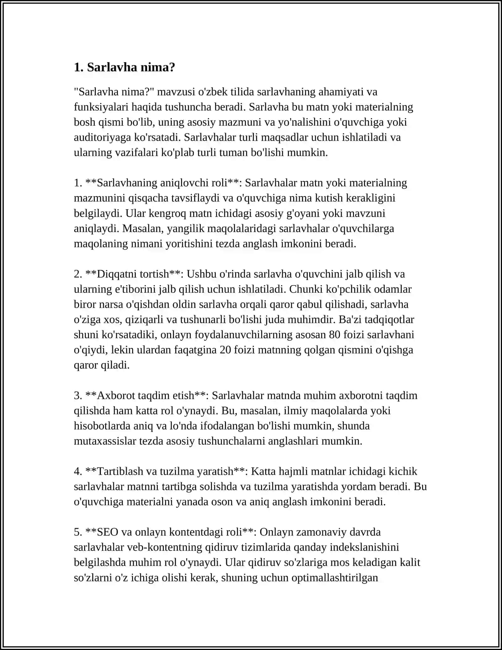 SARLAVHA VA UNING TURLARINI O'RGANISH, TAHLIL QILISH 3