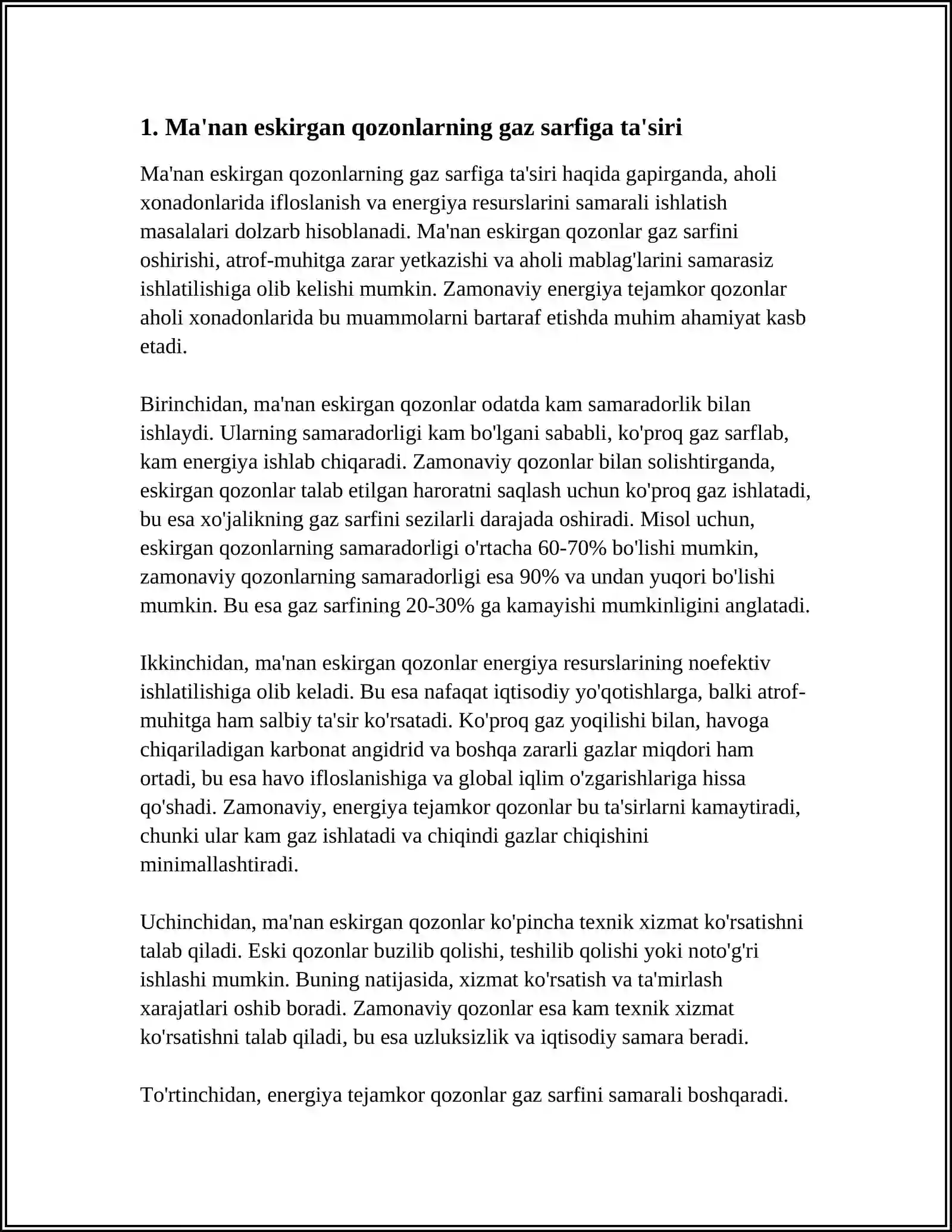 AHOLI HONODONLARIDAGI MA'NAN ESKIRGAN QOZONLAR ORNIGA ENERGIYA TEJAMKOR QOZONLAR O'RNATISH ORQALI GAZ SARFINI TEJASH 3
