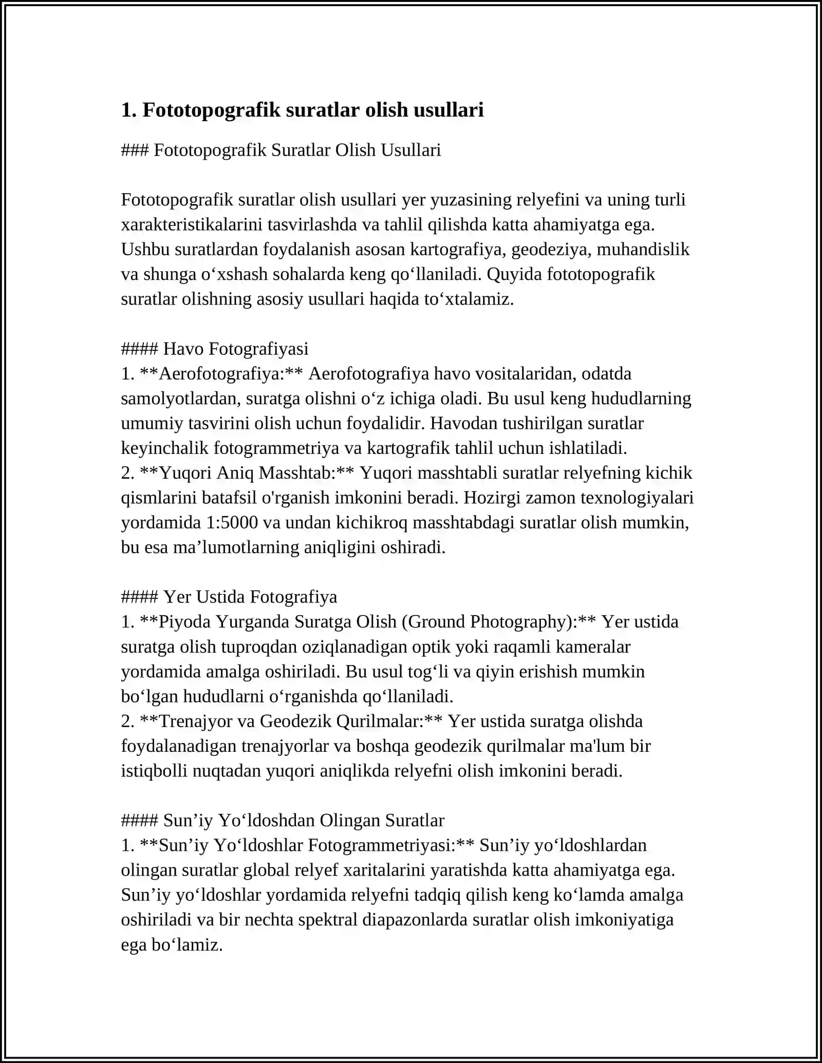 AVTOMOBIL YO'LLARI MUHANDISLIGIDA YER USTI FOTOTOPOGRAFIK VA AERO TASVIR OLISH ISHLARI 3