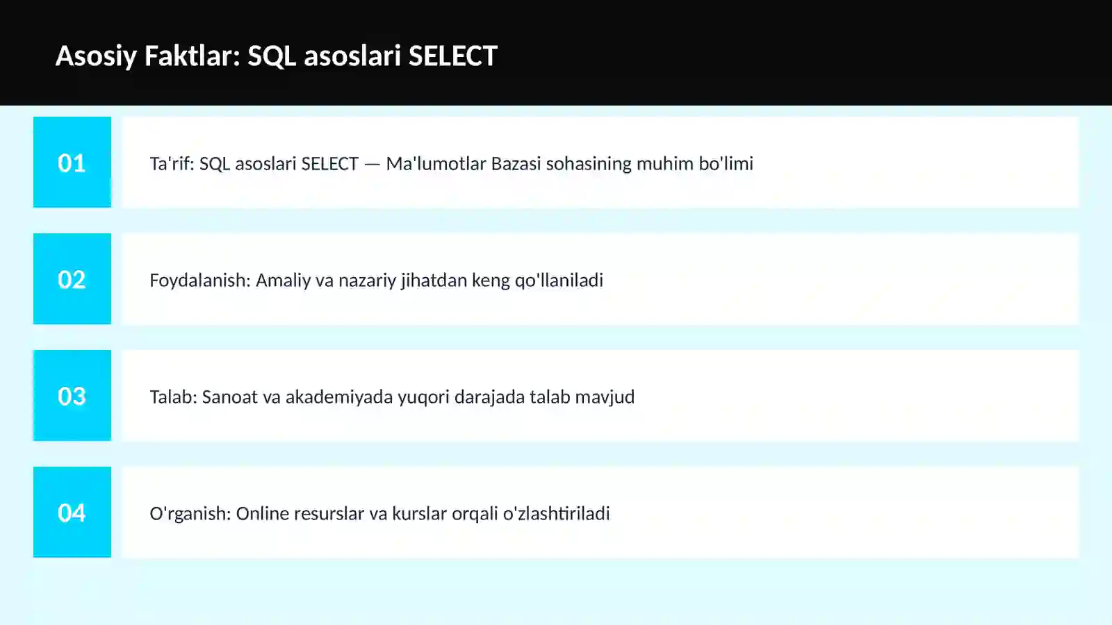 SQL asoslari SELECT 3