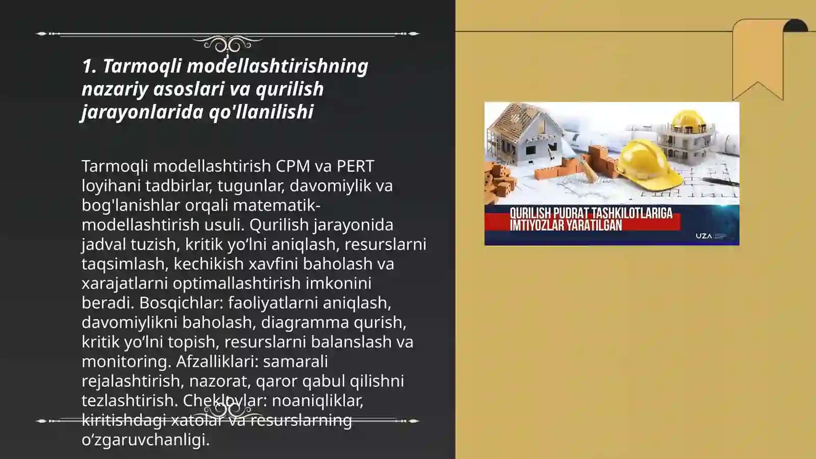 Tarmoqli modellashtirishning nazariy asoslari va qurilish jarayonlarida qo'llanilishi 3