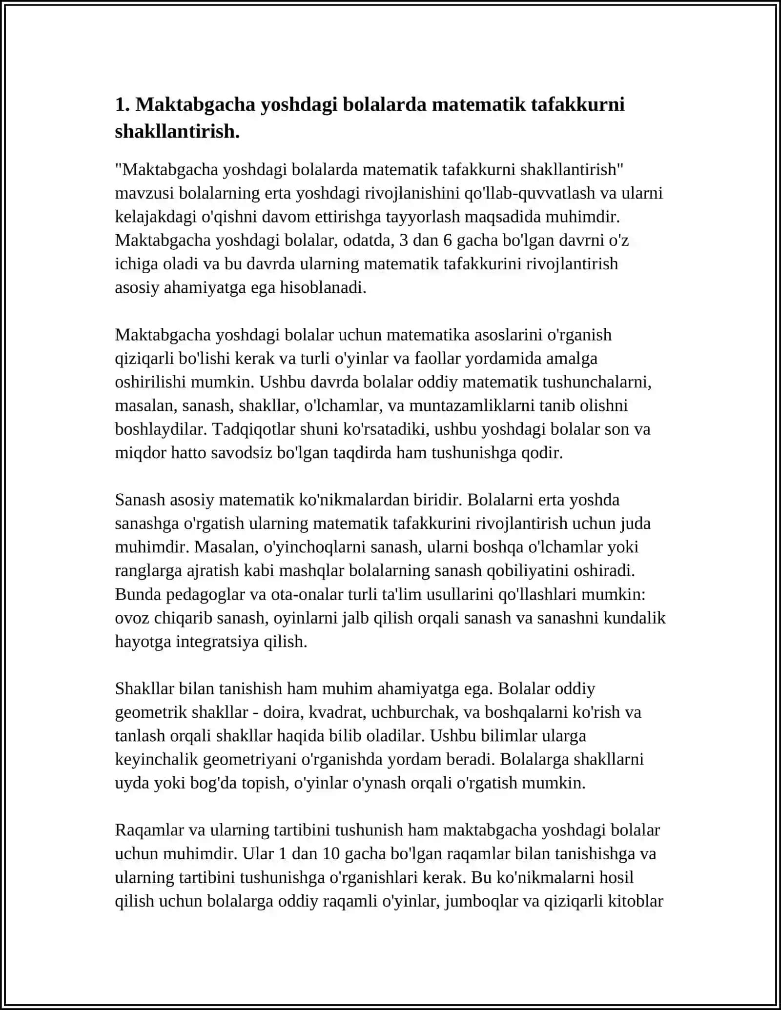 MAKTABGACHA YOSHDAGI BOLALARNING MATEMATIK RIVOJLANISHI METODOLOGIK,PSIXOFZIOLOGIK VA PEDAGOGIK ASOSLARI 3