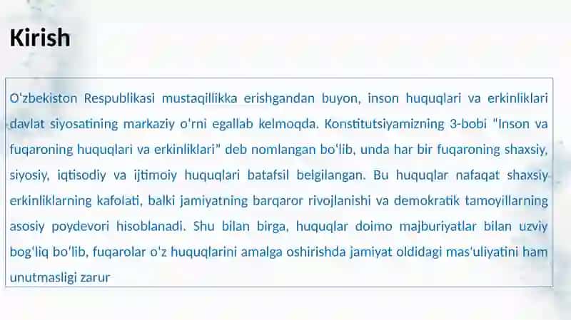 O‘zbekiston Respublikasi fuqarolarining huquqlari va majburiyatlari 3