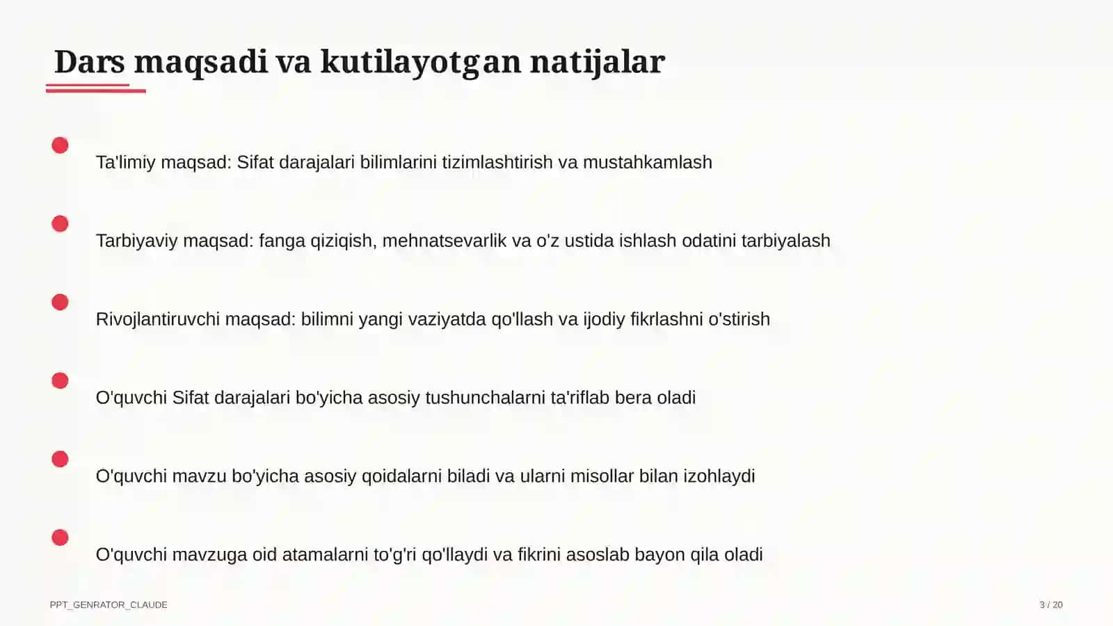 Sifat darajalari (6-sinf) Ona tili (5– 11) — o'quvchilar uchun 3