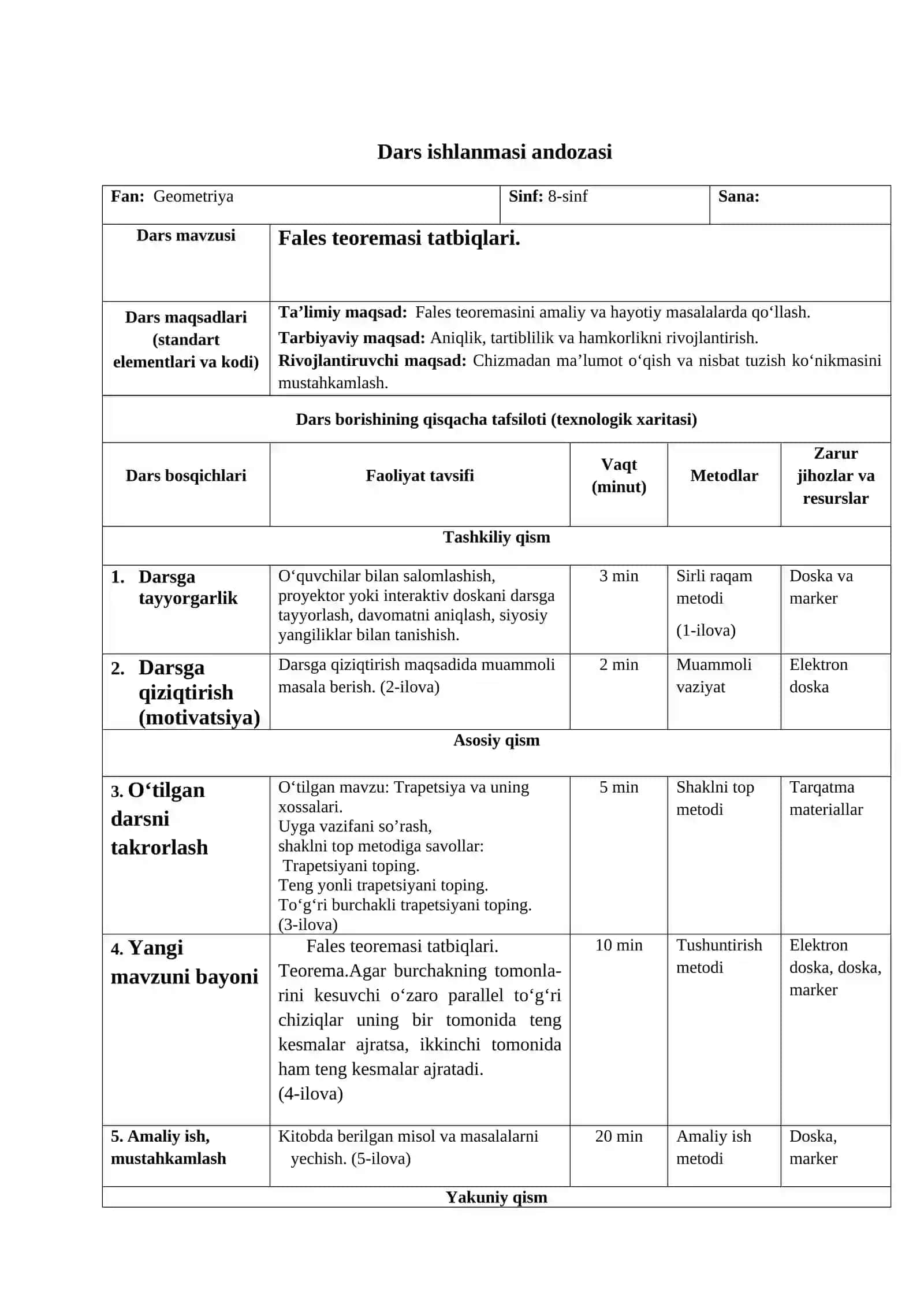 Fales teoremasi tatbiqlari (8-sinf) 3